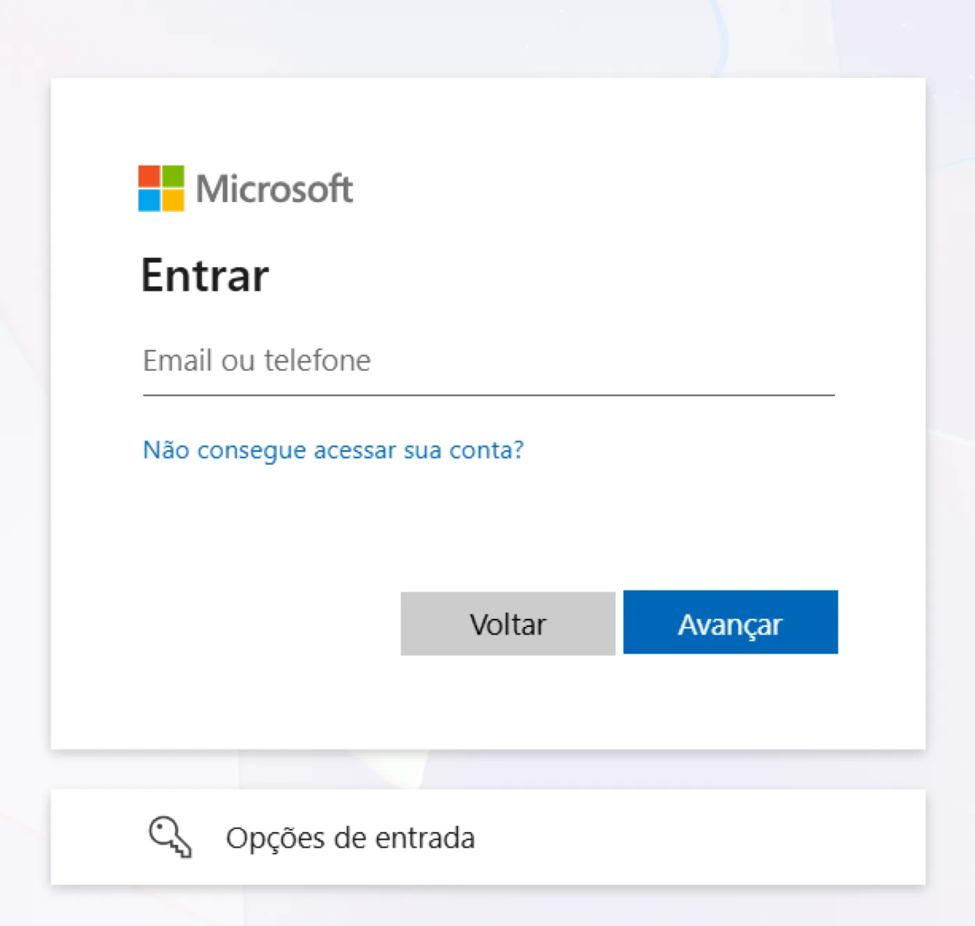 Tela de login da Microsoft pedindo e-mail ou telefone para entrar no Fabric com a conta onmicrosoft.com