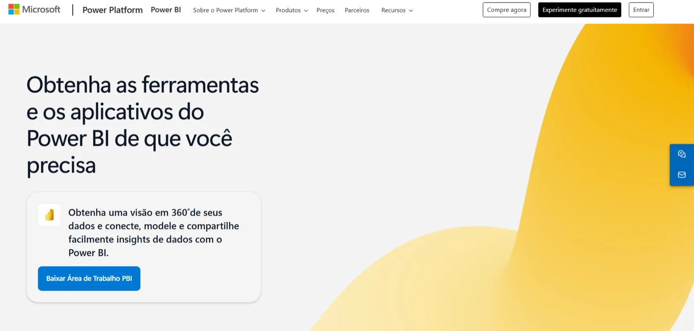 Página oficial de downloads do Power BI na Microsoft Power Platform, com o botão Baixar Área de Trabalho PBI