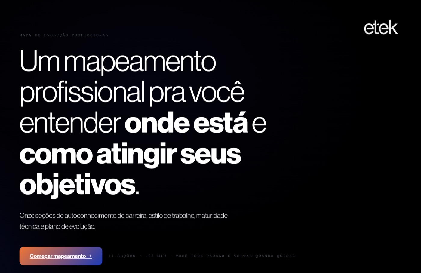 Abertura do mapa de evolução profissional